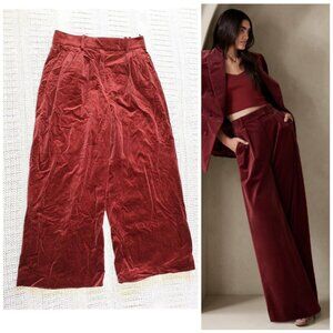 Banana Republic Veluro Velvet Relaxed Pants Size 4S Burgundy Pockets Cotton